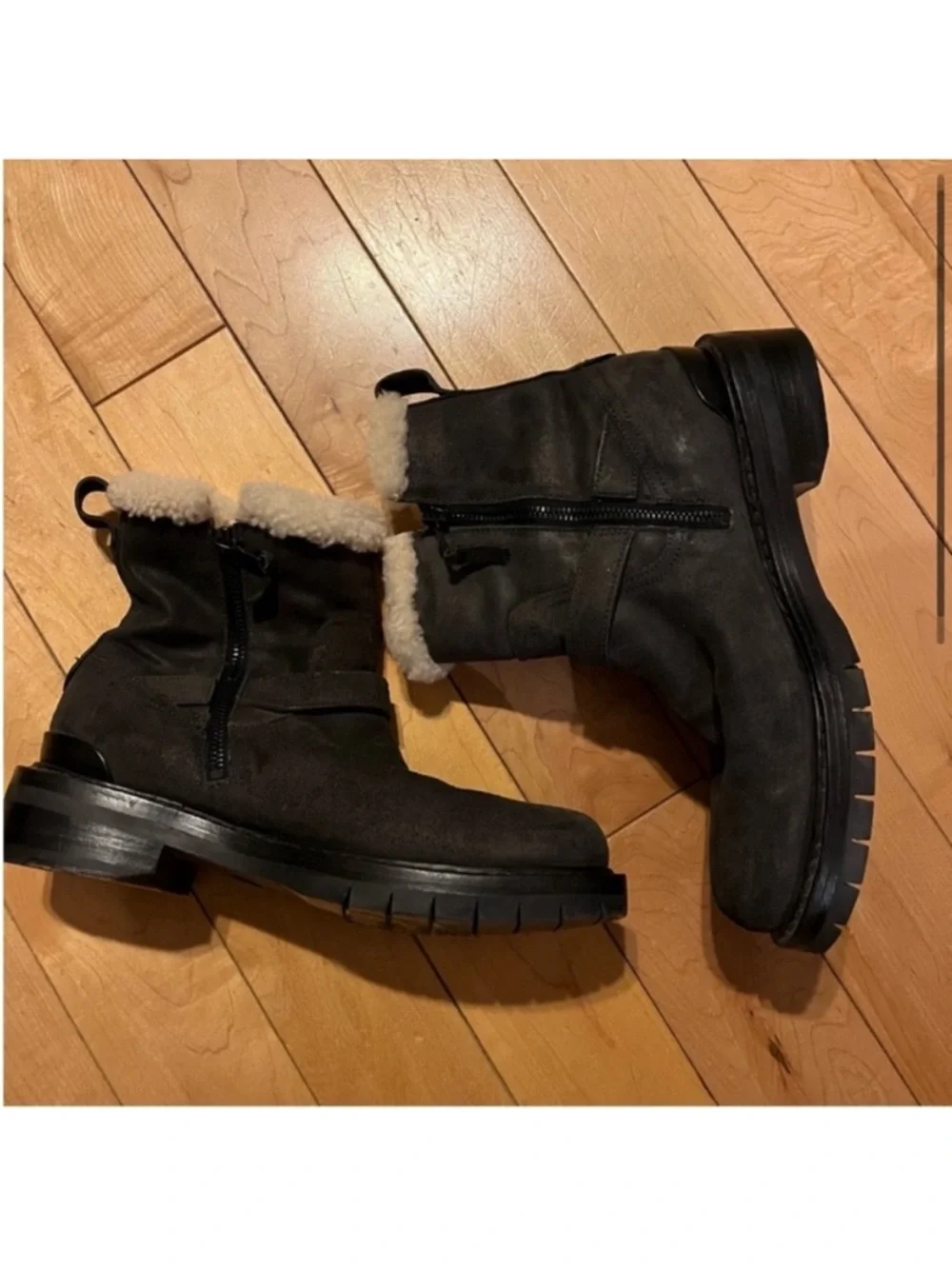 Rag & Bone Ashford Moto Booties in Asphalt Shearling gray leather and fur 8.5